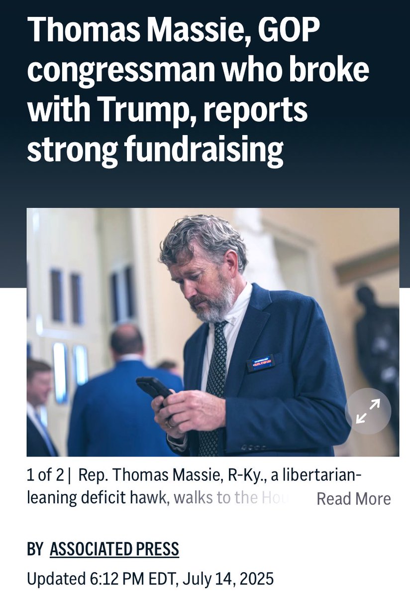 MassieforKY's tweet image. AP article on my fundraising for the first six months of this election cycle. Thank you to all of my supporters!
apnews.com/article/thomas…