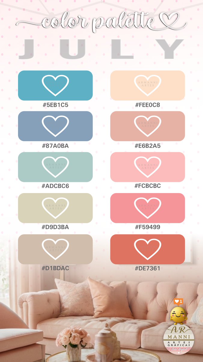 ✨{✿◠‿◠}💖🌸🍃🎨👩🏼‍💻🎨🍃🌸💖 Iniciando a semana com a paleta de cores para o mês de Julho!  💟🥰💟

✨💖🌸🍃🎨👩🏼‍💻🎨🍃🌸💖 Starting the week with the color palette for the month of July! 💙🥰💙✨
 #colorpalette #artlicensing #surfacespatterns #patterndesigner #digitalart
