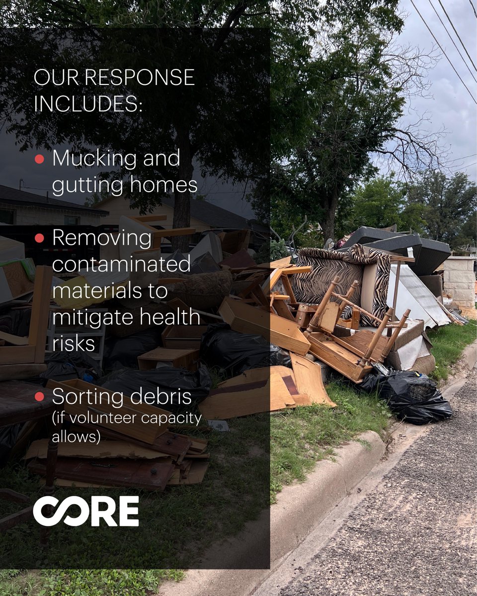 COREresponse's tweet image. CORE is preparing to launch muck and gut cleanup operations in San Angelo, Texas, starting this Wednesday, July 16, focusing on low-income, rural, and underserved communities.
Help us bring displaced families home, donate now:
coreresponse.org/donate-emergen…
#texasfloods2025