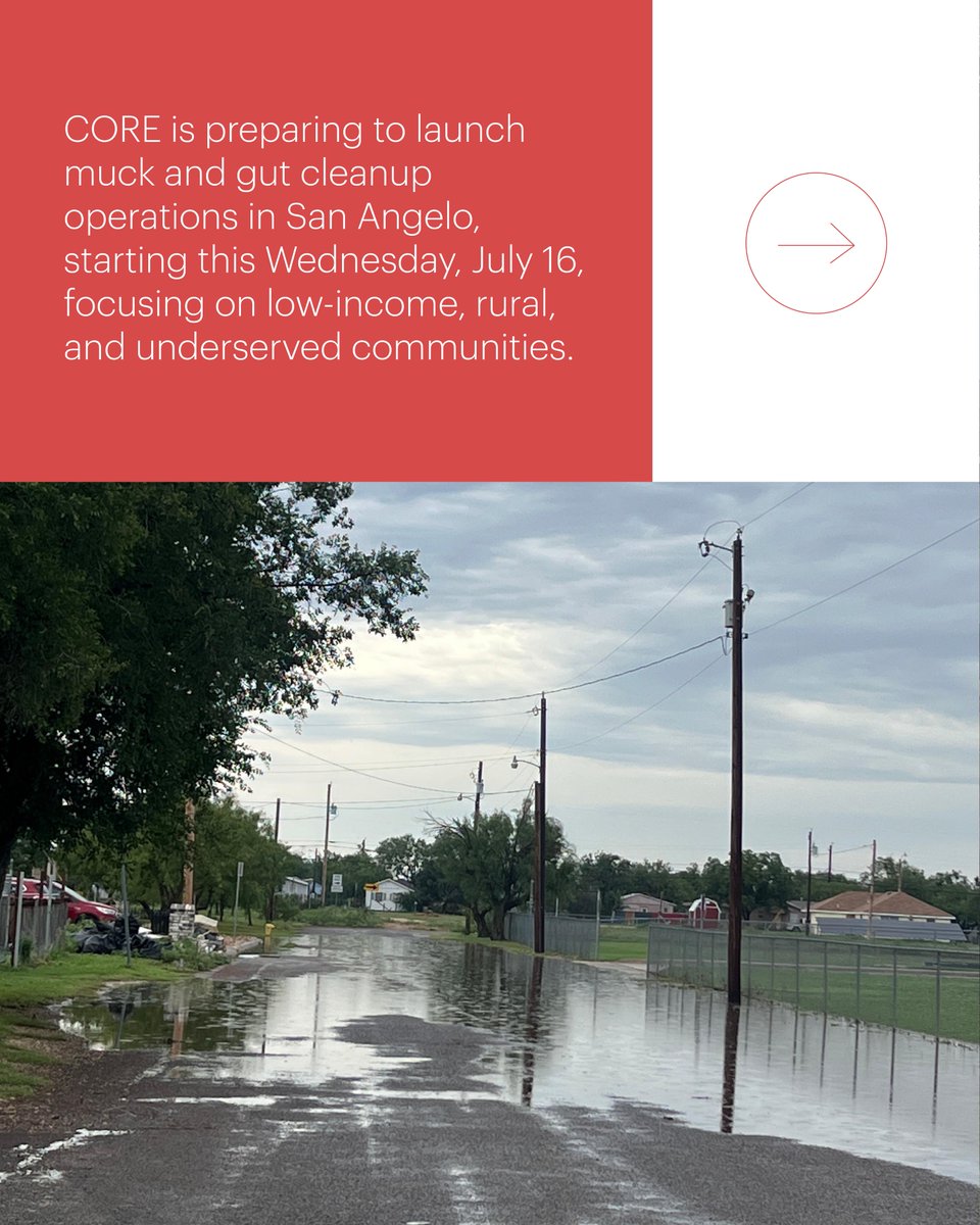 COREresponse's tweet image. CORE is preparing to launch muck and gut cleanup operations in San Angelo, Texas, starting this Wednesday, July 16, focusing on low-income, rural, and underserved communities.
Help us bring displaced families home, donate now:
coreresponse.org/donate-emergen…
#texasfloods2025