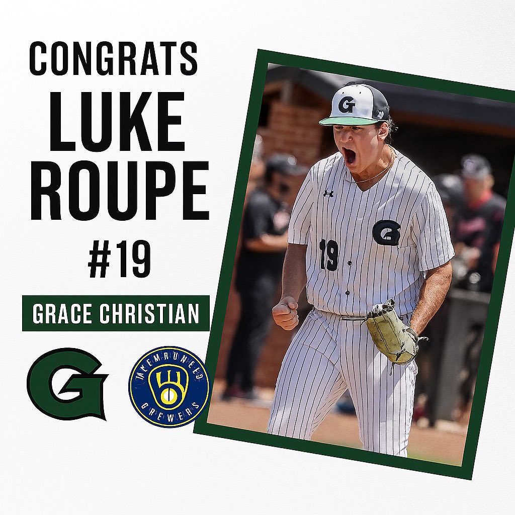 Congratulations to our very own <a href="/LukeRoupe19/">Luke Roupe</a> on being drafted by the @brewers in this years <a href="/MLB/">MLB</a> draft. Luke is the first ever player to be drafted out of Grace Christian School. #theGboys