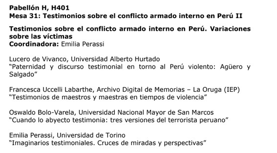 Oswaldo_Bolo's tweet photo. Este jueves 17, en el marco del #IILI, se vienen estas dos potentes mesas sobre #testimonio, #memoria y #violencia en Perú. Serán en la @pucp, de 9 a 11am, y de 11 a 1pm, ambas en el H401. No digan que no les avisé. https://t.co/mSunKnNn0L
