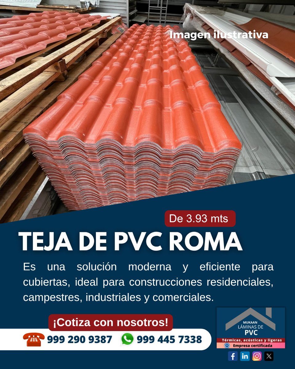 laminasdepvc's tweet photo. ¡Conoce la versatilidad de las tejas de PVC Roma! 🏠✨ Estas tejas son ideales para darle un toque moderno y elegante a tu hogar. 🏡
#TejaPVC #Techos https://t.co/rqtmX7XSji