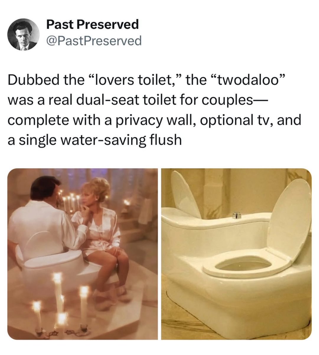 Amanda Valentina💋™ (@amandavalentina) on Twitter photo The “TwoDaloo”. 🚽
I’ll settle for the bidet experience (strictly for one) in my private quarters. 🤣
Credit: <a href="/PastPreserved/">Past Preserved</a> The “TwoDaloo”. 🚽
I’ll settle for the bidet experience (strictly for one) in my private quarters. 🤣
Credit: <a href="/PastPreserved/">Past Preserved</a>
