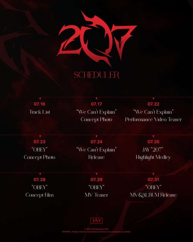 Kpop_Herald's tweet photo. .@iKONIC_143’s #JAY is set for his first comeback since completing military service, with new album “207” dropping July 31 at 6 PM KST. He unveiled a scheduler and Japan tour poster under the same title, building anticipation for both the album and the upcoming shows. “207” marks his return as a solo artist after 2023’s “BLUE MOON.” 
#아이콘 #アイコン #iKON #김진환 #JAY