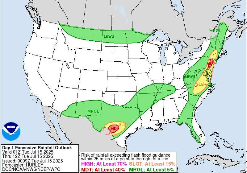A MODERATE risk is in effect in our Day 1 Excessive Rainfall Outlook. More details: go.usa.gov/cu3Dw