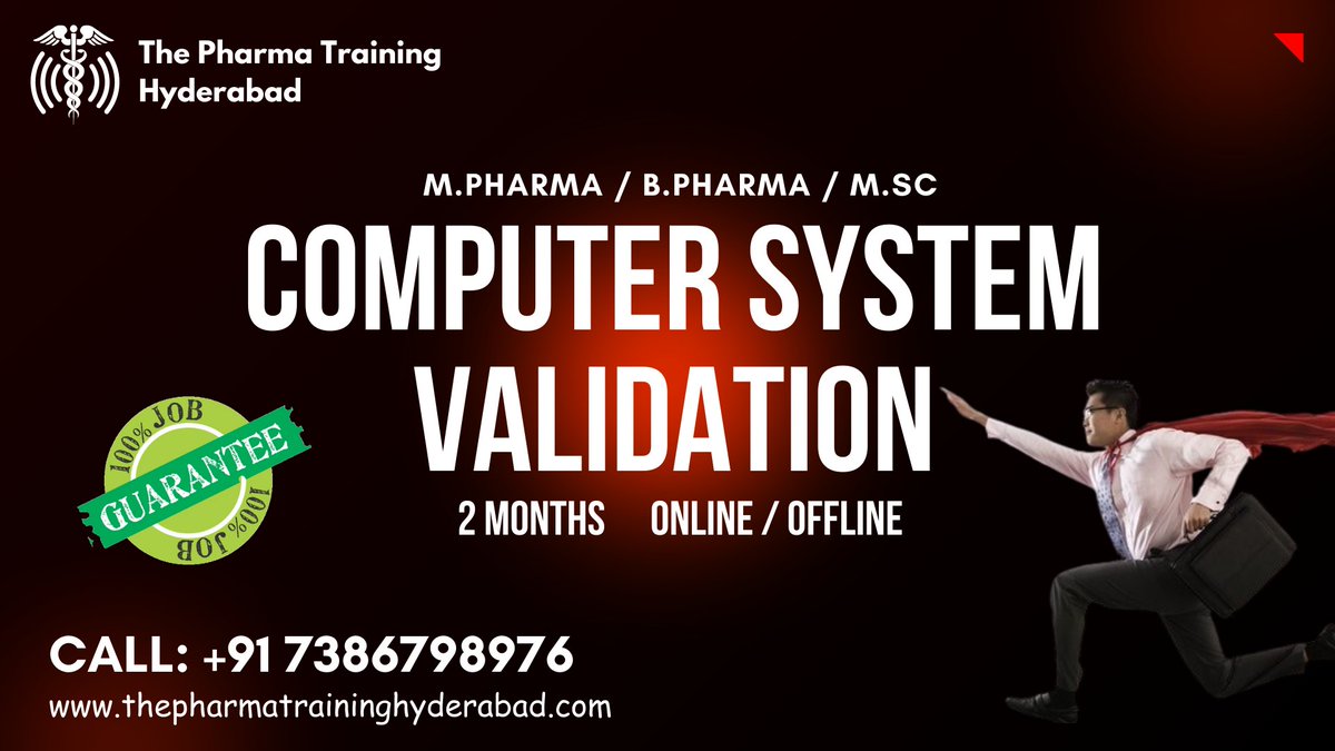 THEPHARMA378021's tweet image. The Pharma Training Hyderabad
thepharmatraininghyderabad.com
"Step into the world of regulatory compliance – Join our Computer System Validation training and build a rewarding pharma IT career."
#ComputerSystemValidation
#CSVJobs
#CSVTraining
#PharmaIT
#PharmaJobs