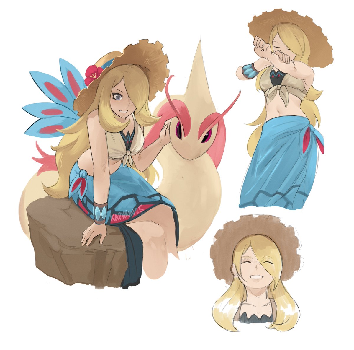 kaphrin's tweet image. Summer Cynthia 🌞 Thanks for joining me on stream while I worked on this one #PokemonMasters