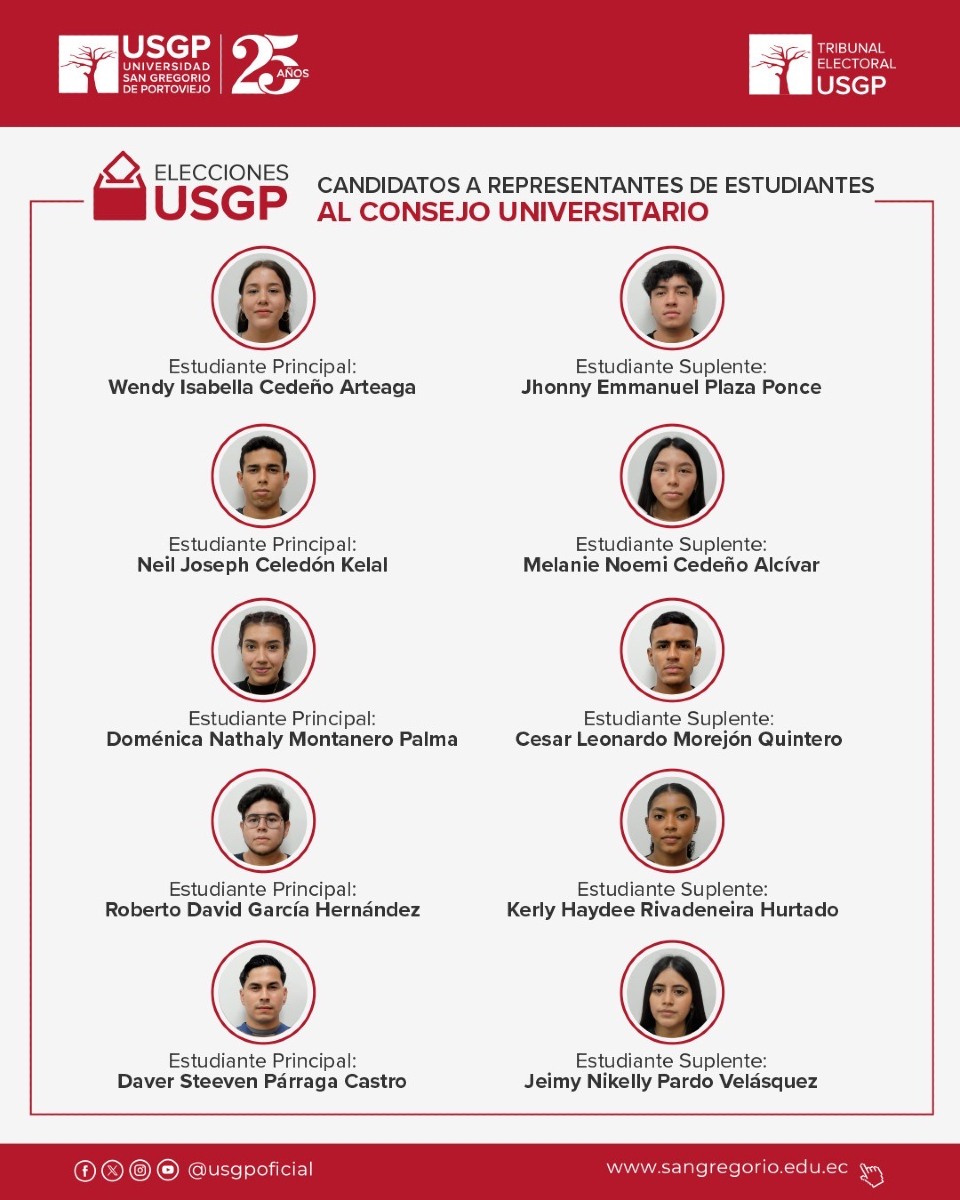 USGPOFICIAL's tweet image. #EleccionesUSGP🗳️
Conoce a los candidatos a representantes del Consejo Universitario y de la Asociación de Empleados y Trabajadores 🫱🏻🫲🏾.
Vota este miércoles 16 de julio de 2025✨.