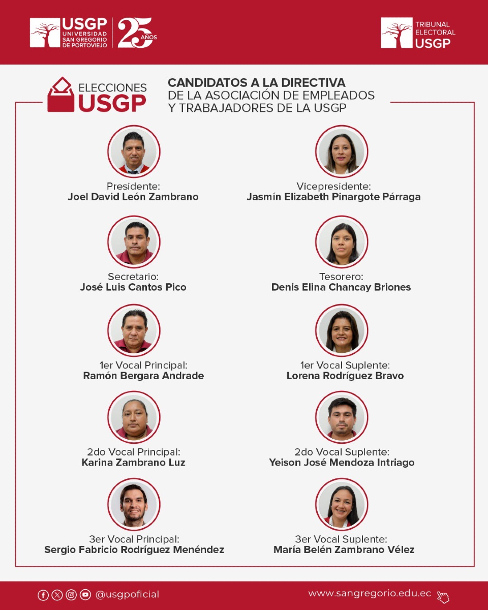 USGPOFICIAL's tweet image. #EleccionesUSGP🗳️
Conoce a los candidatos a representantes del Consejo Universitario y de la Asociación de Empleados y Trabajadores 🫱🏻🫲🏾.
Vota este miércoles 16 de julio de 2025✨.