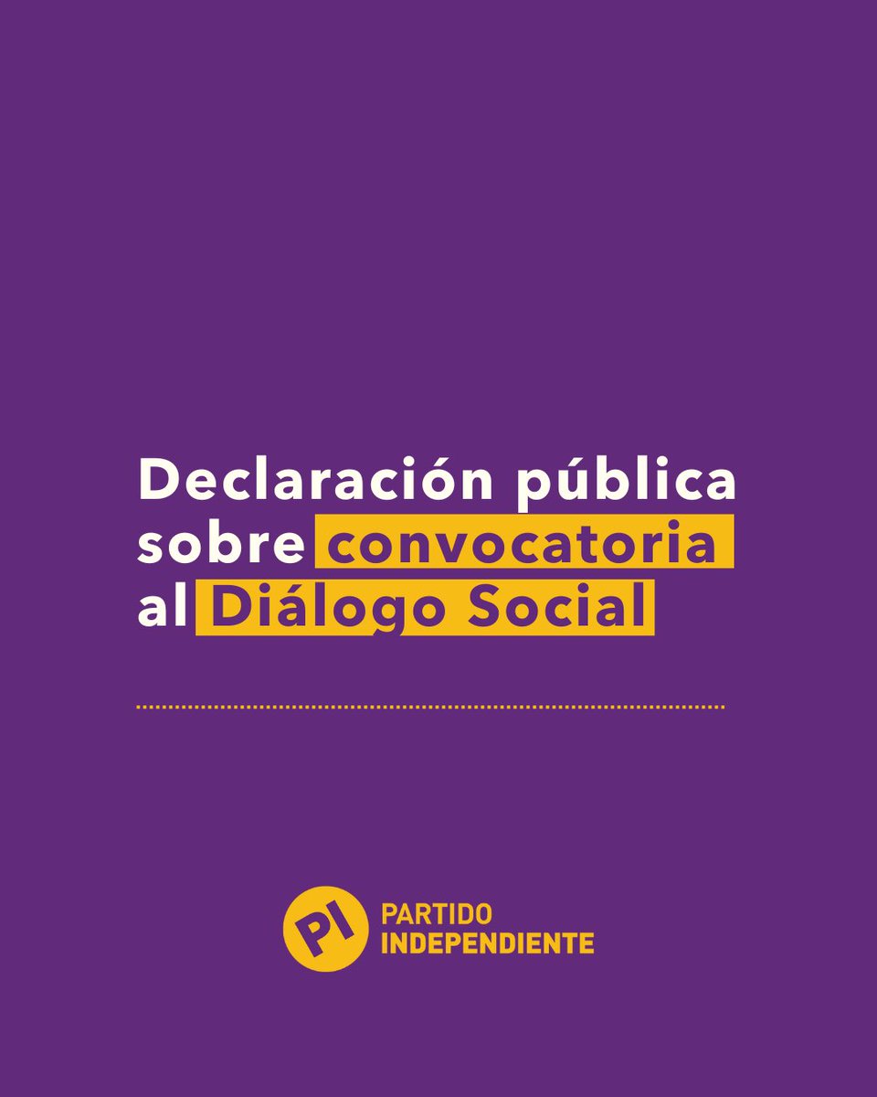 🟣 El Partido Independiente no participará en el “Diálogo Social sobre Protección y Seguridad Social” impulsado por el gobierno.

Consideramos que la pobreza infantil y adolescente es un desafío urgente, y este espacio no lo aborda con la prioridad necesaria.
(Sigue 🧵)