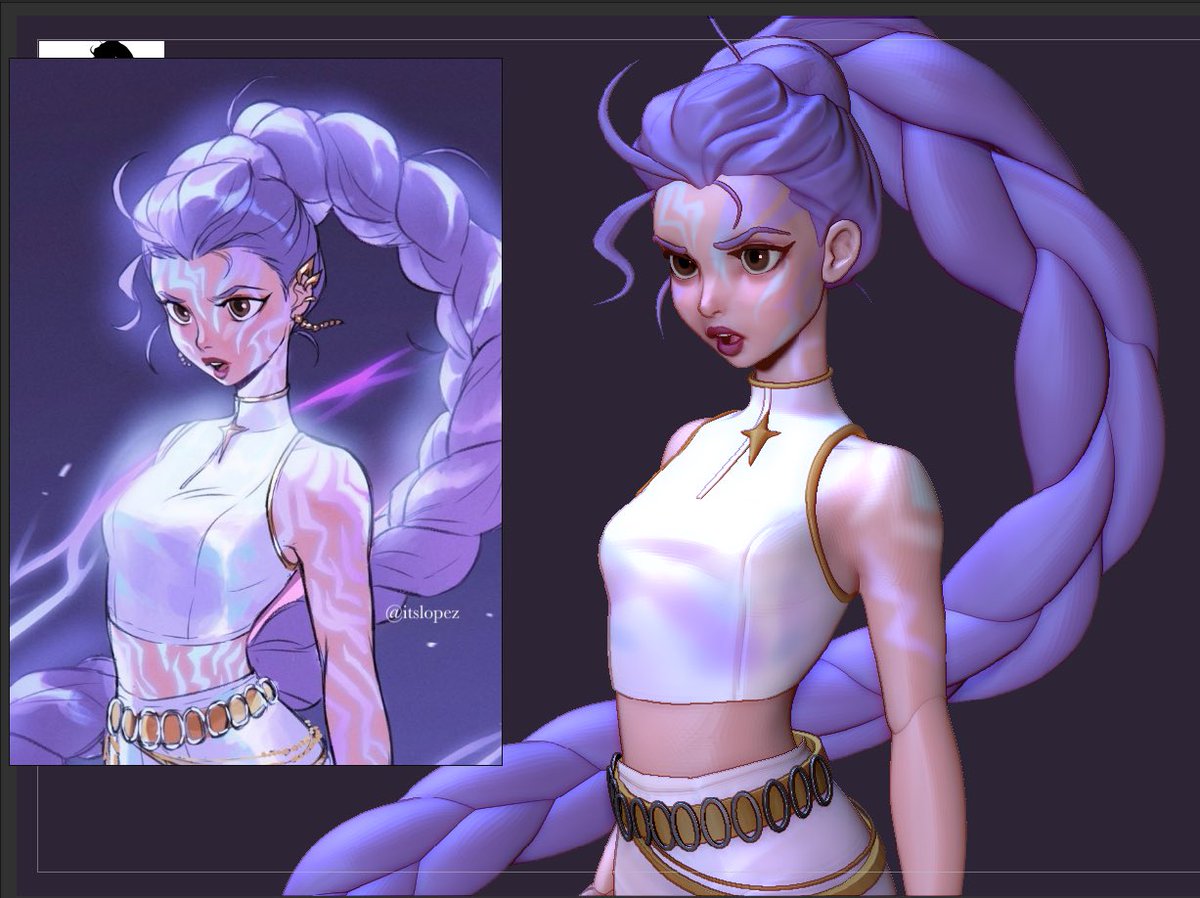 Jumichi3d's tweet image. Rumi WIP #KPOPDEMONHUNTERS
Original illustration by: @itslopezz