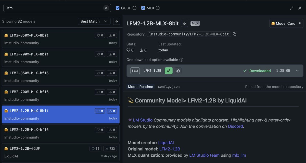 mlech26l's tweet image. Thanks to MLX King @Prince_Canuma, LFM2 now runs on Apple Silicon GPUs
