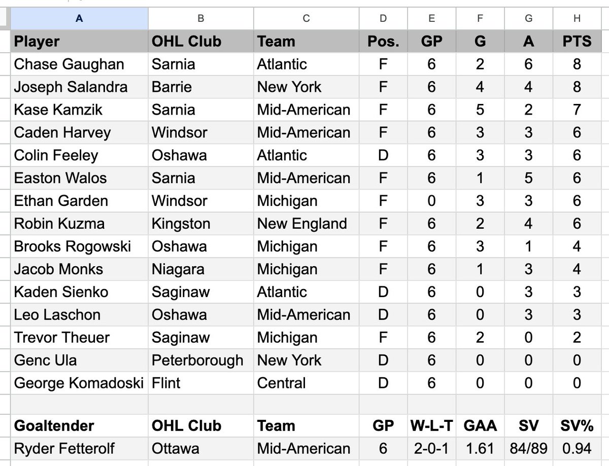 Chase Gaughan (SAR) and Joseph Salandra (BAR) led all OHL representatives in scoring at the USA Hockey Boys National 17 Festival. 

The tournament serves as an evaluation for USA's Hlinka-Gretzky Cup camp roster.