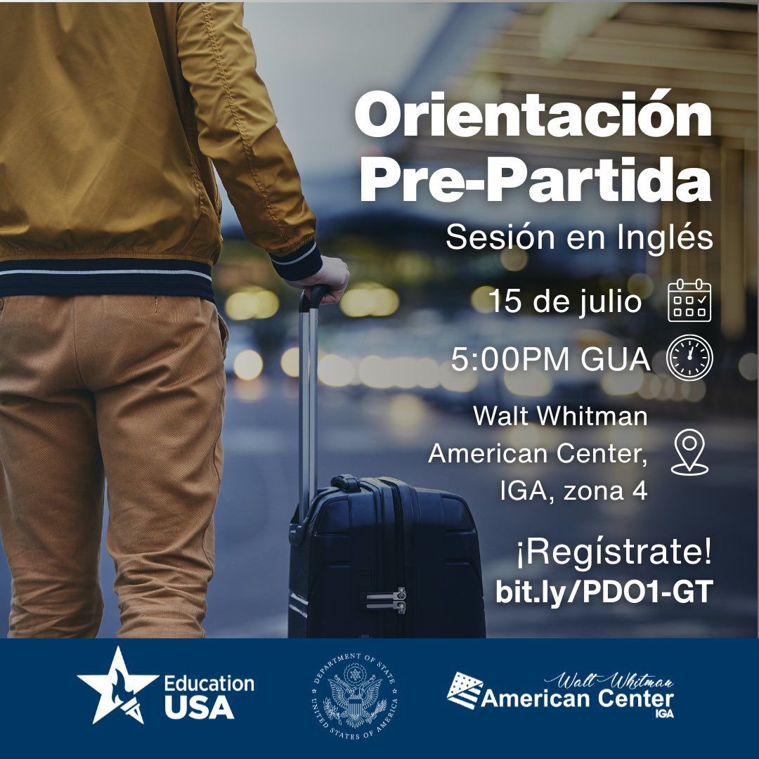 usembassyguate's tweet image. 🔔Recuerda: Mañana, 15/julio:
@EducationUSA_GT te invita a conocer qué esperar de tu viaje académico, con información esencial para prepararte, aprovechar al máximo la excelencia educativa de EE.UU. y regresar listo para contribuir a la prosperidad de Guatemala y la región.…