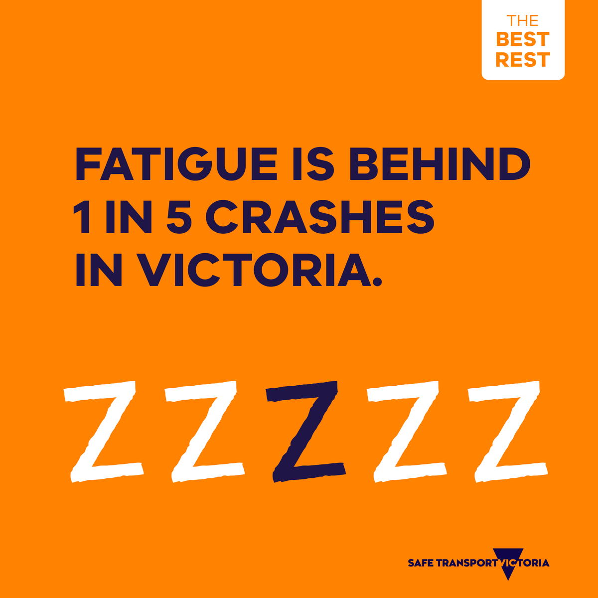Even if you don't feel tired, fatigue can affect your driving.

Fatigue makes even short drives dangerous.

Learn more: go.vic.gov.au/3QdVHS0