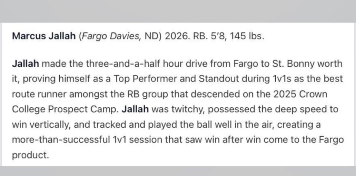 marcus jallah (@marcusjallah42) on Twitter photo Thank you <a href="/OJW_Scouting/">PrepRedzone Oliver</a> For the write up at <a href="/CrownCollegeFB/">Crown College Football</a> camp on the 28th! 190 Lbs not 145 Thank you <a href="/OJW_Scouting/">PrepRedzone Oliver</a> For the write up at <a href="/CrownCollegeFB/">Crown College Football</a> camp on the 28th! 190 Lbs not 145