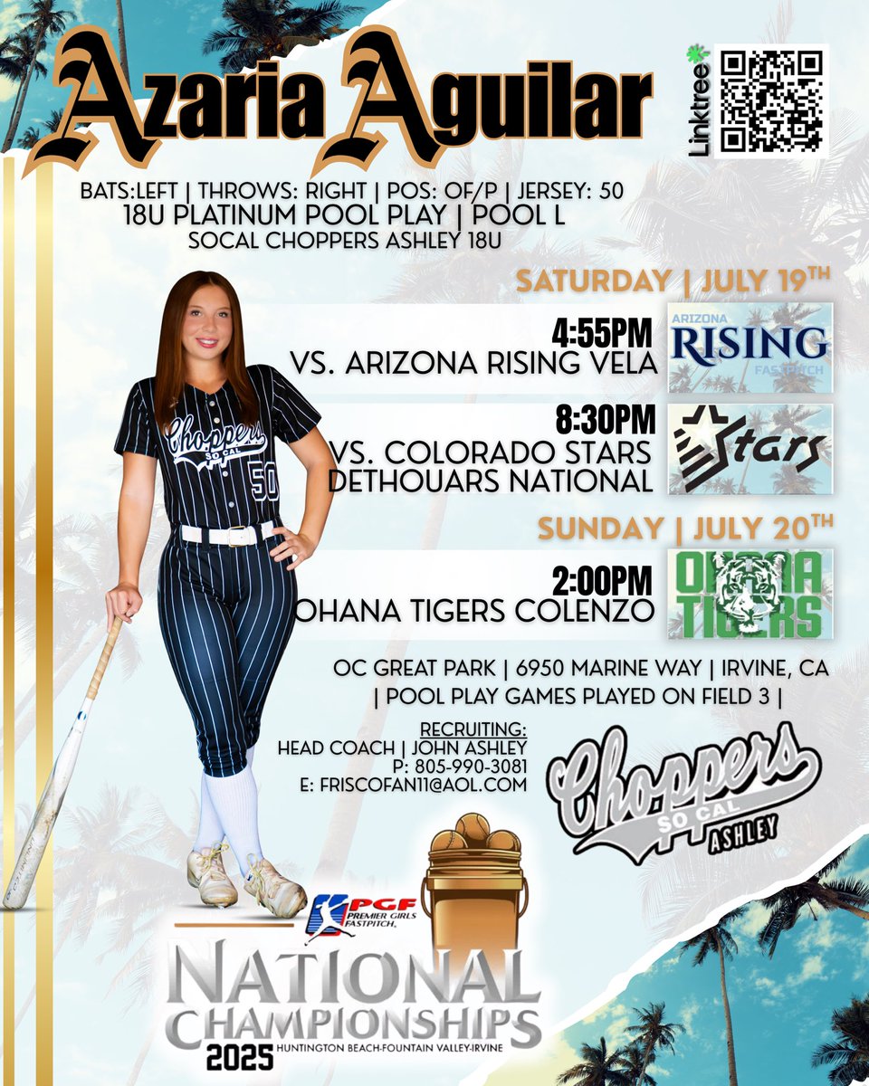 Azaria Aguilar (@azaria_aguilar) on Twitter photo <a href="/PGFnetwork/">PGF</a> • Week 1
The final tournament of the summer is here!
We’re headed to beautiful Southern California for Platinum Pool Play July 19–20, with bracket play starting Monday, July 21st at the iconic OC Great Park.
<a href="/Choppers_Ashley/">So Cal Choppers Ashley</a> <a href="/coachcj317/">Coach CJ</a> <a href="/StBonaventureA1/">St. Bonaventure Athletics</a> <a href="/PGFnetwork/">PGF</a> • Week 1
The final tournament of the summer is here!
We’re headed to beautiful Southern California for Platinum Pool Play July 19–20, with bracket play starting Monday, July 21st at the iconic OC Great Park.
<a href="/Choppers_Ashley/">So Cal Choppers Ashley</a> <a href="/coachcj317/">Coach CJ</a> <a href="/StBonaventureA1/">St. Bonaventure Athletics</a>
