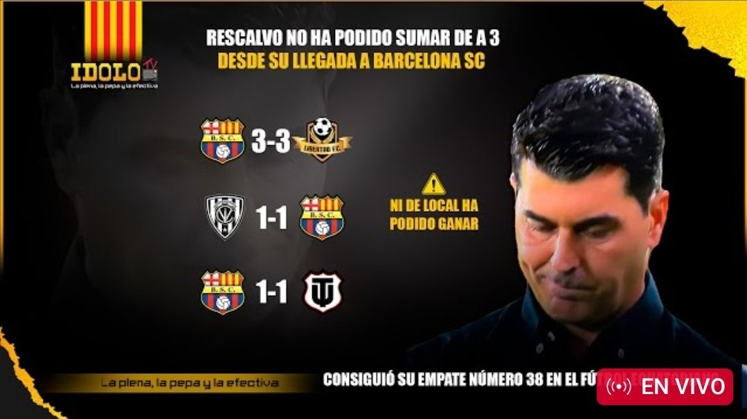 AL AIRE EN VIVO‼️

Barcelona suma otra vergüenza en su centenario.🤬

Empate de 💩  contra el último de la tabla🤮

Barcelona sigue poder ganar de local‼️

El mensaje que nos da Rescalvo es terrible🤬

MÍRALO AQUÍ 👇
youtube.com/live/1lJNkjSEh…