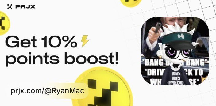 Huge congrats to <a href="/prjx_hl/">Project X</a> on their launch today 

Start farming points &amp; clicking buttons immediately 

Referral Code 👇 
• prjx.com/@RyanMac 

HYPERLIQUID 💦