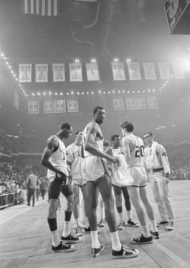 Bill Russell and his teammates at the Boston Garden.