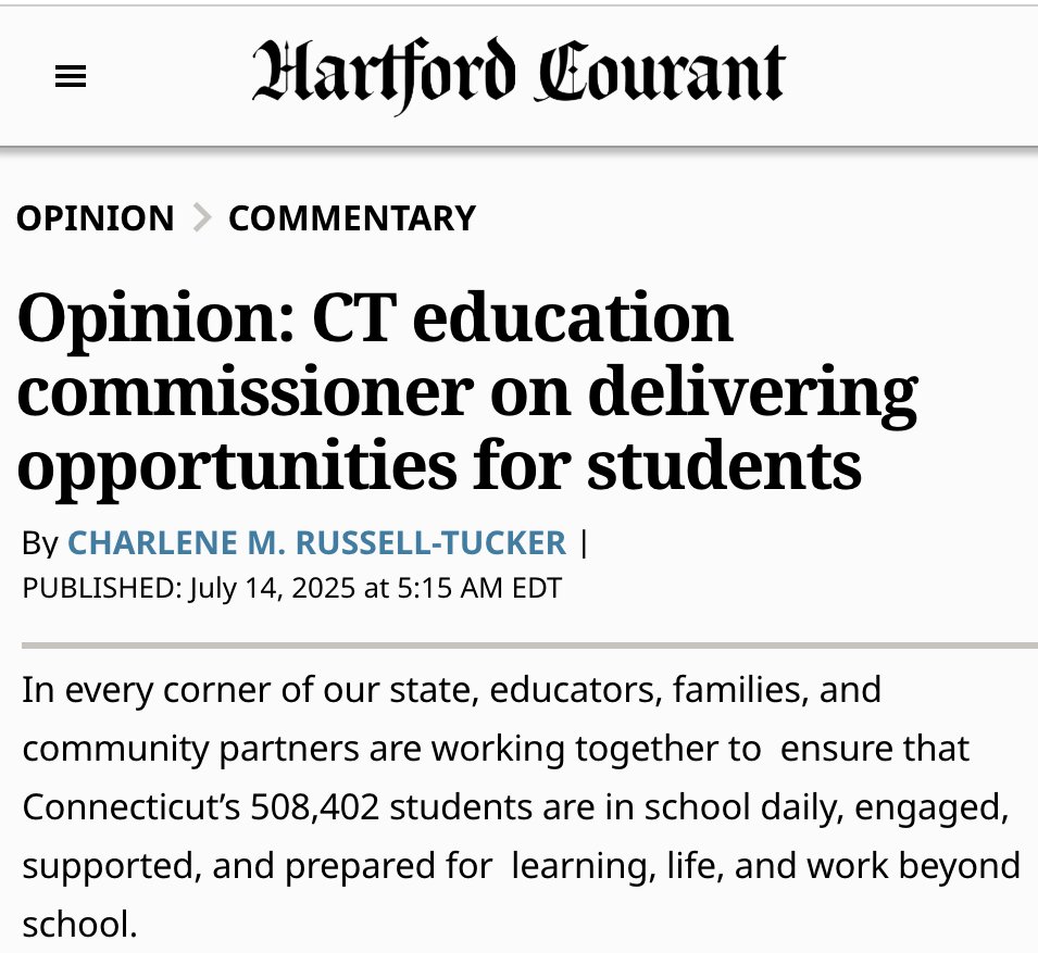 EducateCT's tweet image. Be sure to read Commissioner @CharleneRTedu's op-ed, titled “Delivering on a Universe of Opportunities for CT’s Students,” which was published today by the @hartfordcourant: tinyurl.com/3w574uw2