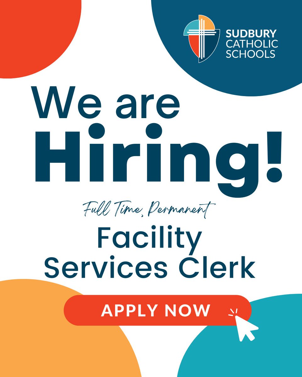 📣 Now Hiring – Facilities Services Clerk

✔ Salary: $59,279–$72,732 + benefits
✔ Strong organizational, communication &amp; computer skills required

🔗 Apply now: bit.ly/452jP1l

#NowHiring #FacilitiesClerk #SudburyJobs #JoinOurTeam #SudburyCatholicSchools #AdminJobs