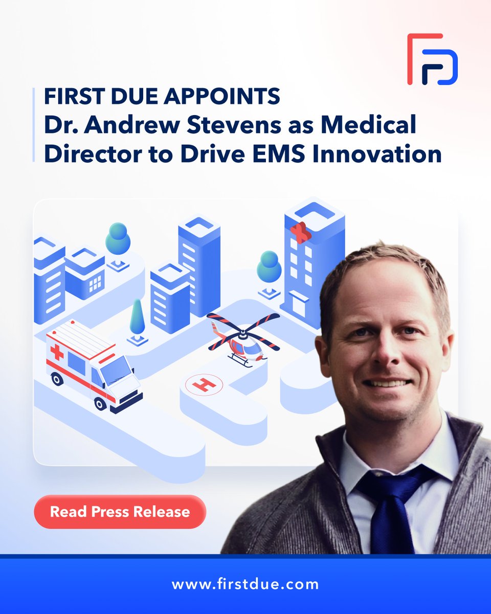 We’re proud to announce a major milestone for the future of EMS technology at First Due.
 
Dr. Andrew Stevens, a nationally recognized leader in prehospital care, has joined First Due as our Medical Director. With over two decades of clinical and operational leadership across EMS