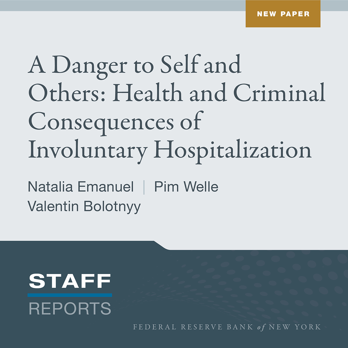 NYFedResearch's tweet image. A Danger to Self and Others: Health and Criminal Consequences of Involuntary Hospitalization

By Natalia Emanuel, Pim Welle, and Valentin Bolotnyy

&amp;gt;&amp;gt;&amp;gt; nyfed.org/4kI6HDk
