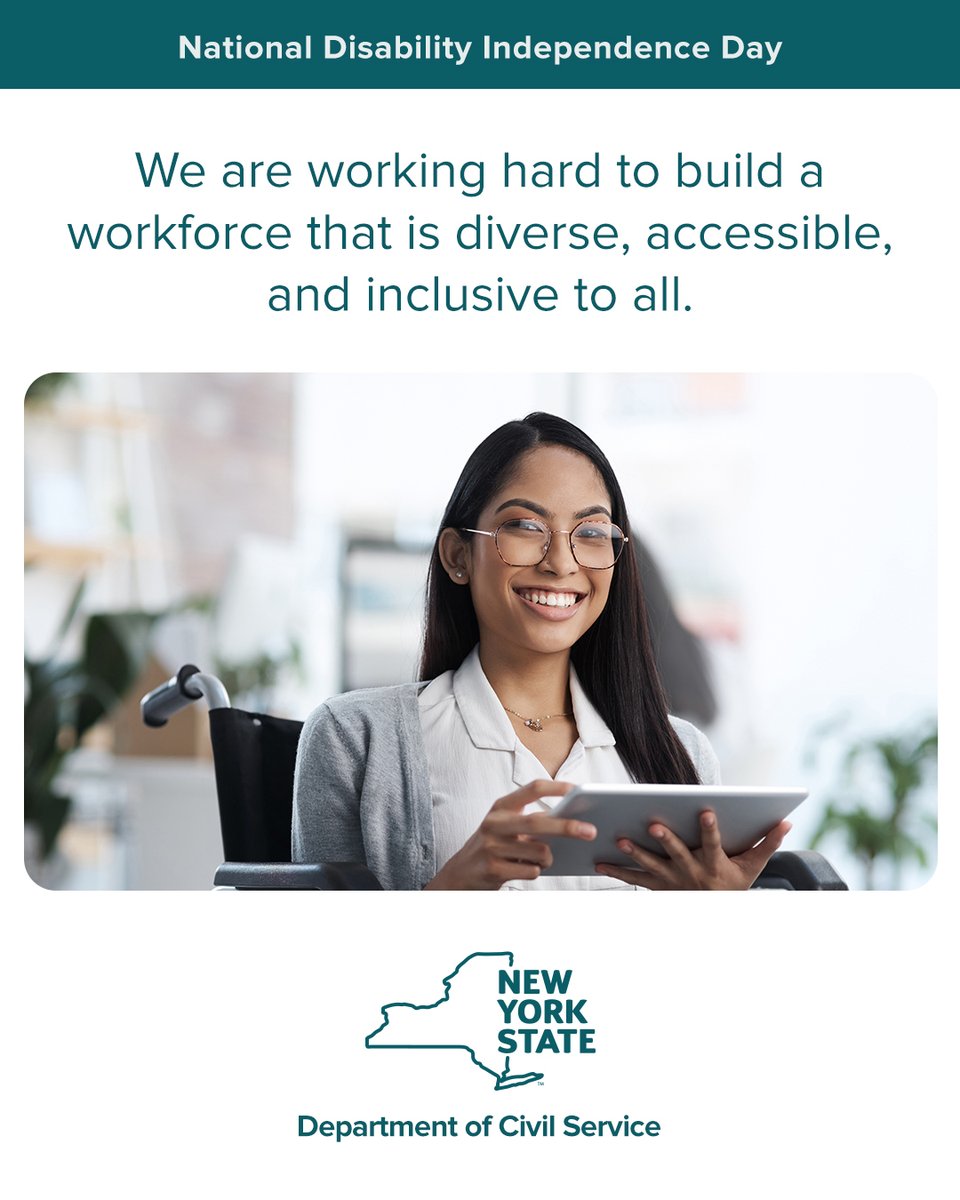 NYSCivilService's tweet image. July 26 is National Disability Independence Day, commemorating the anniversary of the Americans with Disabilities Act (ADA).
New York State is hiring workers of all abilities. Check out opportunities at statejobs.ny.gov.