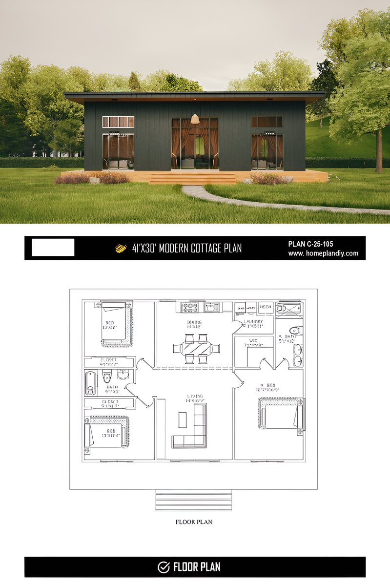 homeplandiy's tweet image. 🏡 3-Bedroom DIY Cabin House Plan
Modern 41x30 cottage perfect for families!
✅ 3 Beds | 2 Baths
✅ Open-concept layout
✅ Ideal for DIY builders &amp;amp; weekend retreats
Download your floor plan now!
#CabinHousePlans #SmallHomeDesign #DIYCabin #ModernCottage #FamilyHouse