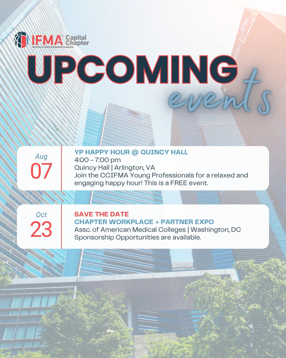 Ready to network and grow? We have some great events coming up! Discover new insights and build valuable connections in the FM industry. Learn more here: ifmacap.org/meetinginfo.ph… #FMProfessionals #CapitalChapter #GetConnected #CCIFMA