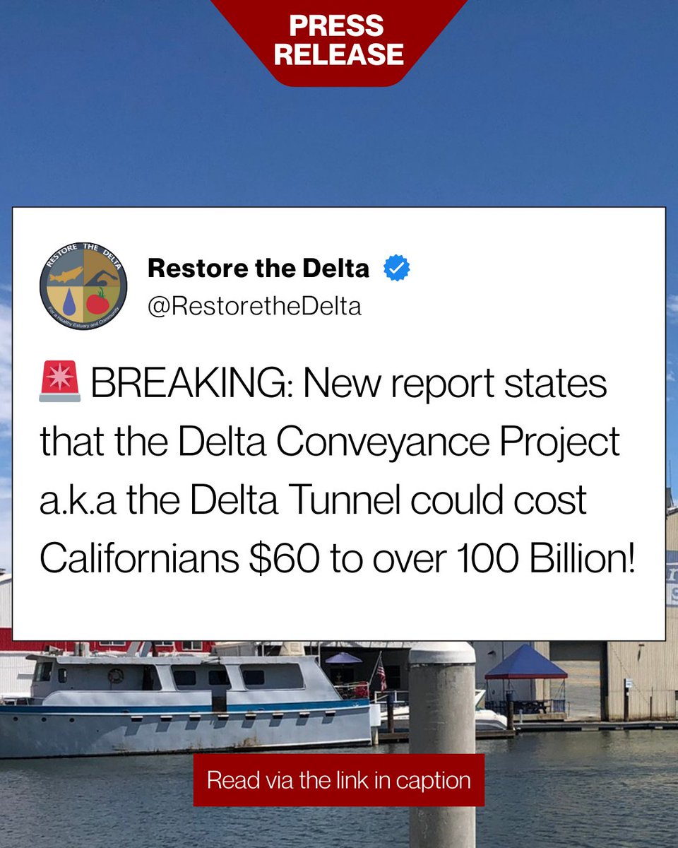 RestoretheDelta's tweet image. 🚨BREAKING: California Water Impact Network (C-WIN) shares the real costs of the Delta Conveyance Project
A powerful new report and testimony shares the updated costs of the Delta Conveyance Project. “ECONorthwest estimates that if it ends up getting built, the DCP could cost…