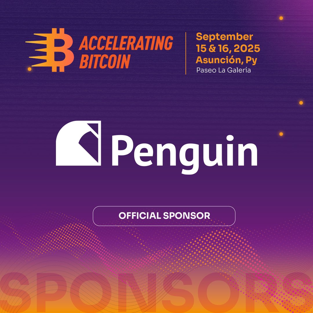 acceleratingbtc's tweet image. 🤝 SPONSOR ANNOUNCEMENT
We’re proud to welcome Penguin Group as an official sponsor of Accelerating Bitcoin! 🇵🇾
📍Sep 15–16 | Asunción
🎟️ Get your ticket now: acelerandobitcoin.com