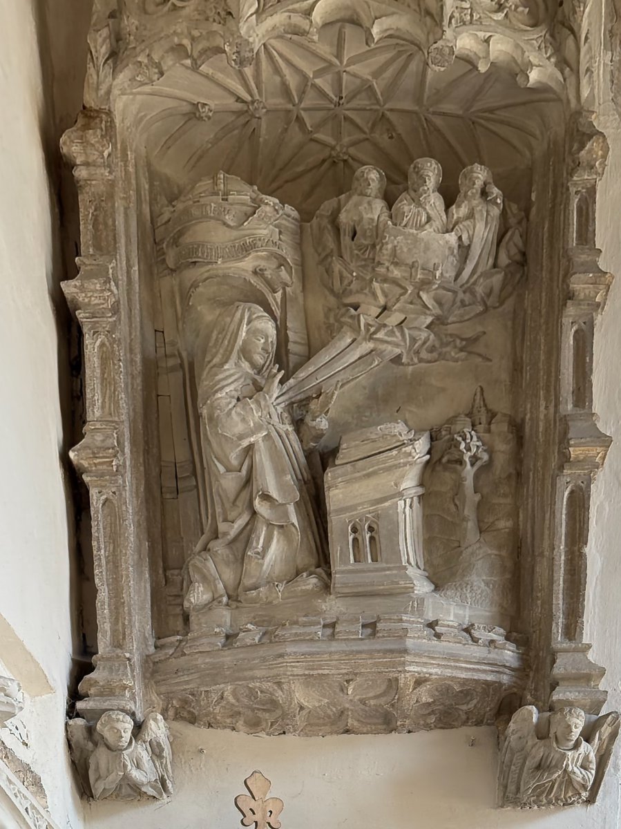 A genuine early C16 in situ and apparently undamaged Marian statue in a Lady Chapel is a rarity in parish churches these days.  Here Mary is seen receiving rays from three figures representing the Trinity.   Barnack St John the Baptist.