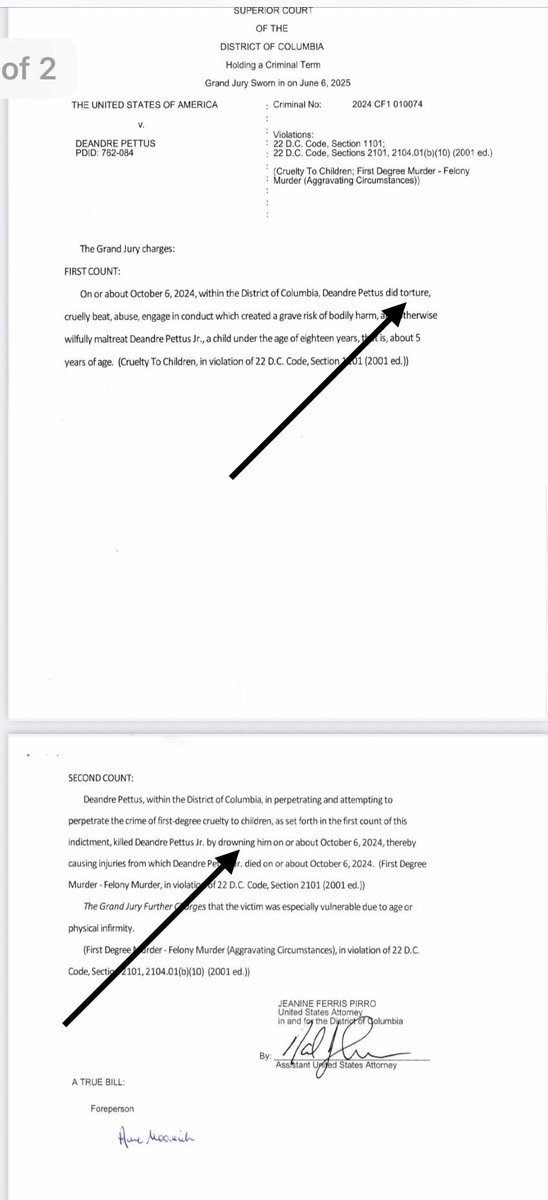 paulcwagner's tweet image. Despite a cause and manner of death ruling of “Undetermined” the U.S. Attorneys office has obtained an indictment for first degree murder in the death last October of Deandre Pettus Jr.
The indictment says Deandre Pettus Sr killed his son “by drowning him on or about October 6th.
