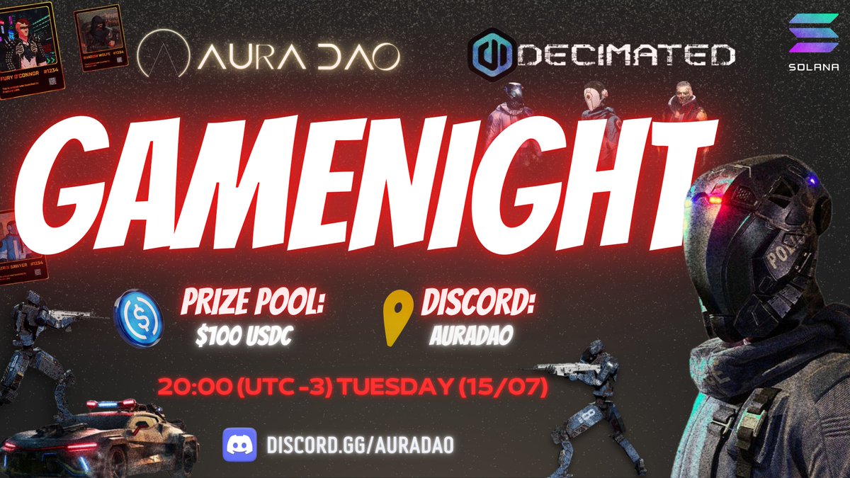 Aura_DAO's tweet image. GAMENIGHT CONFIRMED — DECIMATED 🔥

Back to the wastelands. Are you ready?
🗓️ Date: July 15 (Tuesday)
🕗 Time: 8:00 PM (UTC-3)
💰 Prize: $100 USDC

Get ready to drop into the brutal world of @decimated_game cyberpunk survival at its finest. 
No mercy. No second chances. Only…