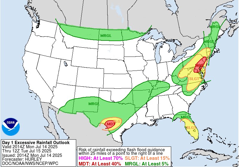 A MODERATE risk is in effect in our Day 1 Excessive Rainfall Outlook. More details: go.usa.gov/cu3Dw