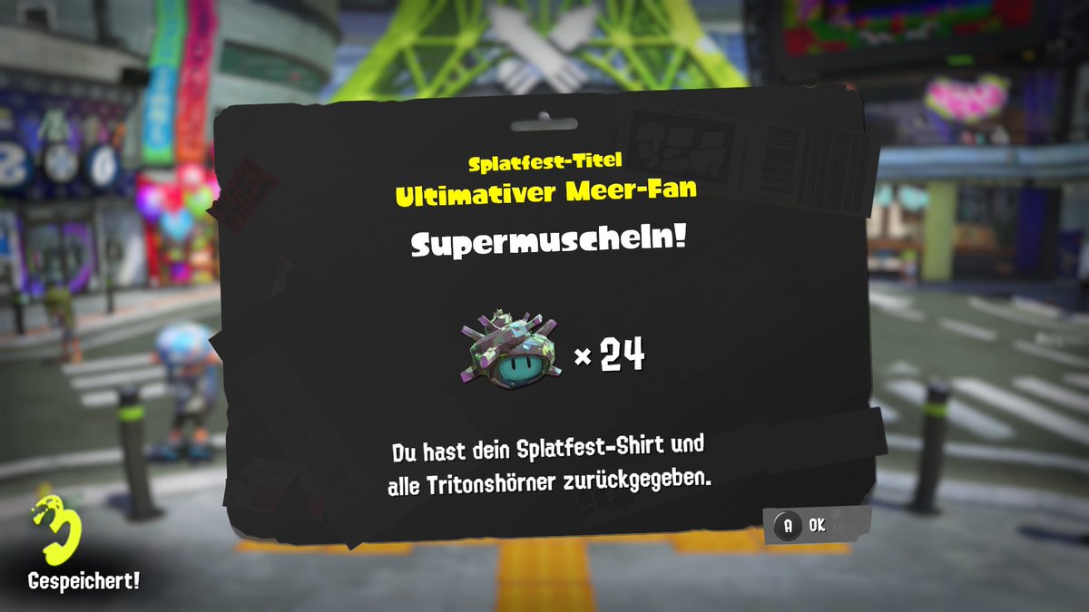 SZCFlorian's tweet photo. Habe mir meine super Muscheln abgeholt. Mein Team hat diesmal sogar gewonnen.😁
#Solatoon3 #NintendoSwitch2 https://t.co/zxt460dk69