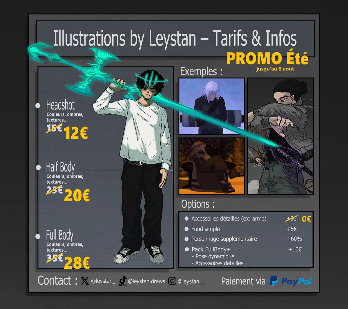 leystan_'s tweet image. Commissions ouvertes !
Style manga – portraits, OCs, fanarts

Offre été jusqu&apos;au 8 août ! 🔥

📩 DM ouverts
🔁 RT Merci d’avance à ceux qui partagent 🙏