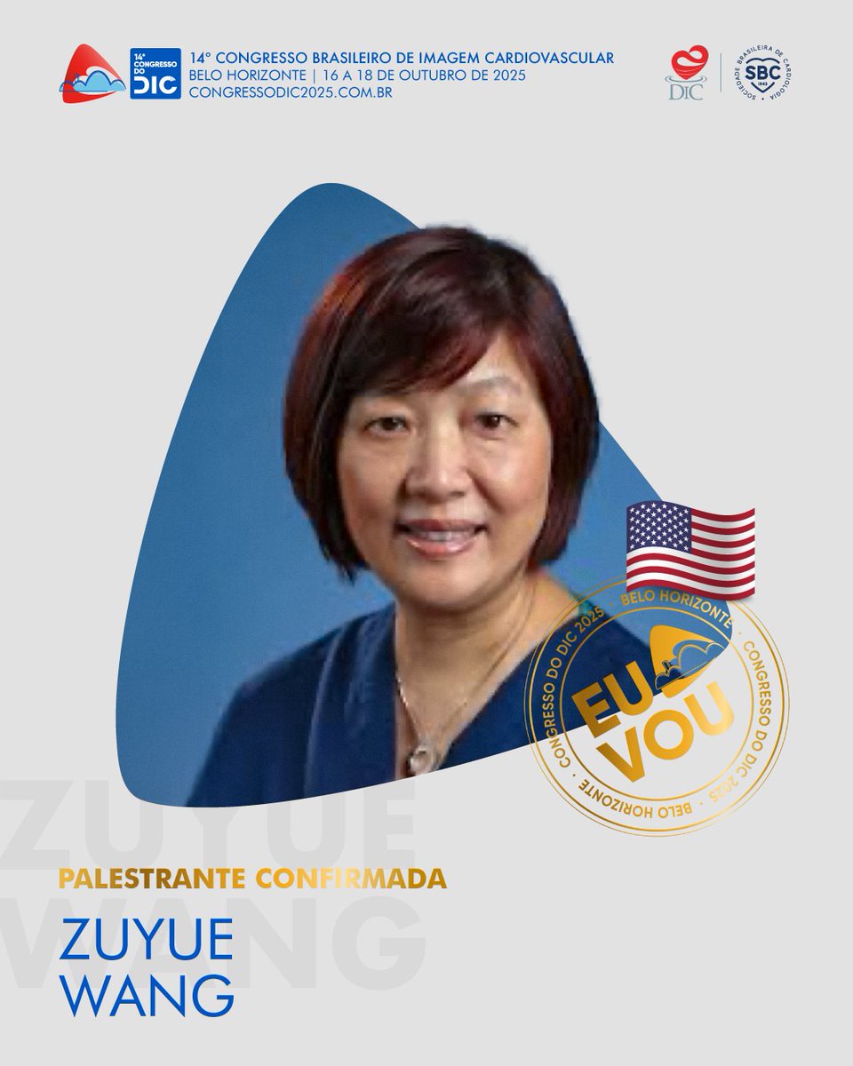 🌍 Confirmada no #DIC2025:
Dr.ª Zuyue Wang, diretora regional de cardiologia não invasiva no Baylor Scott &amp; White the Heart Hospital (Texas, EUA), estará no módulo Adulto!

📍 BH | 16 a 18/10
🎟️ congressodic2025.com.br

#Cardiologia #ImagemCardiovascular #CongressoMédico