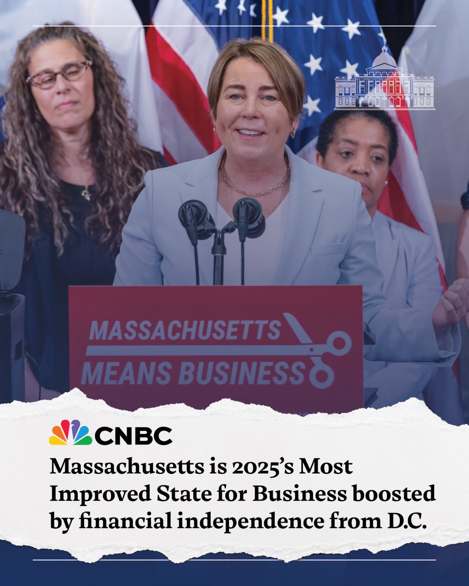 MALifeSciences's tweet image. Another day, another point of pride for our ecosystem and Commonwealth. 

MA was named the Most Improved State for Business by @CNBC as part of their America’s Top States for Business ranking, earning an A+.

Read more: ow.ly/ReIF50WpxIG
