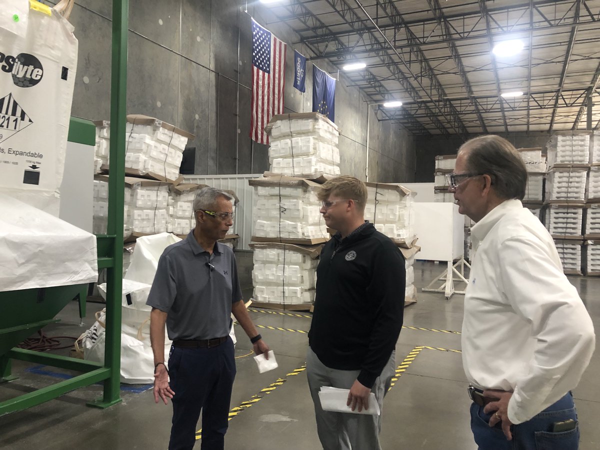 At a recent visit to <a href="/EFPlife/">EFP, LLC.</a>’s Evansville plant, <a href="/RepMessmer/">Congressman Mark Messmer</a>’s staff learned about the #circularity and recyclability of EPS products &amp; the critical role of EPS in #manufacturing, taking time to discuss the diverse industries that rely on EPS.