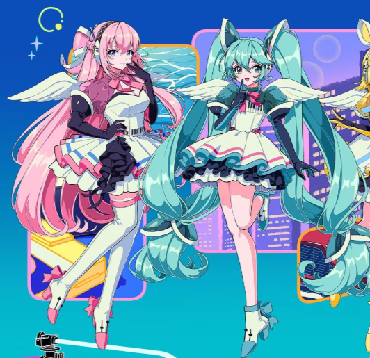 DailyNegitoro's tweet image. Day 341: Miku Luka and Rin Moeyu Sanfu synthisizer wave wing collab (not too sure about the name) (🎤) #初音ミク #巡音ルカ #ネギトロ #mikuluka #VOCALOID