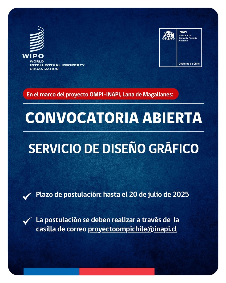 📣  ¡EXTENSIÓN DE CONVOCATORIA!: Consultoría para servicios de diseño de marca para proyecto OMPI-INAPI, Lana de Magallanes.

🔗 Para revisar los TdR: drive.google.com/file/d/1QlV-DN…

🔗 Para revisar los contenidos solicitados para la propuesta económica: drive.google.com/file/d/1V5lans…