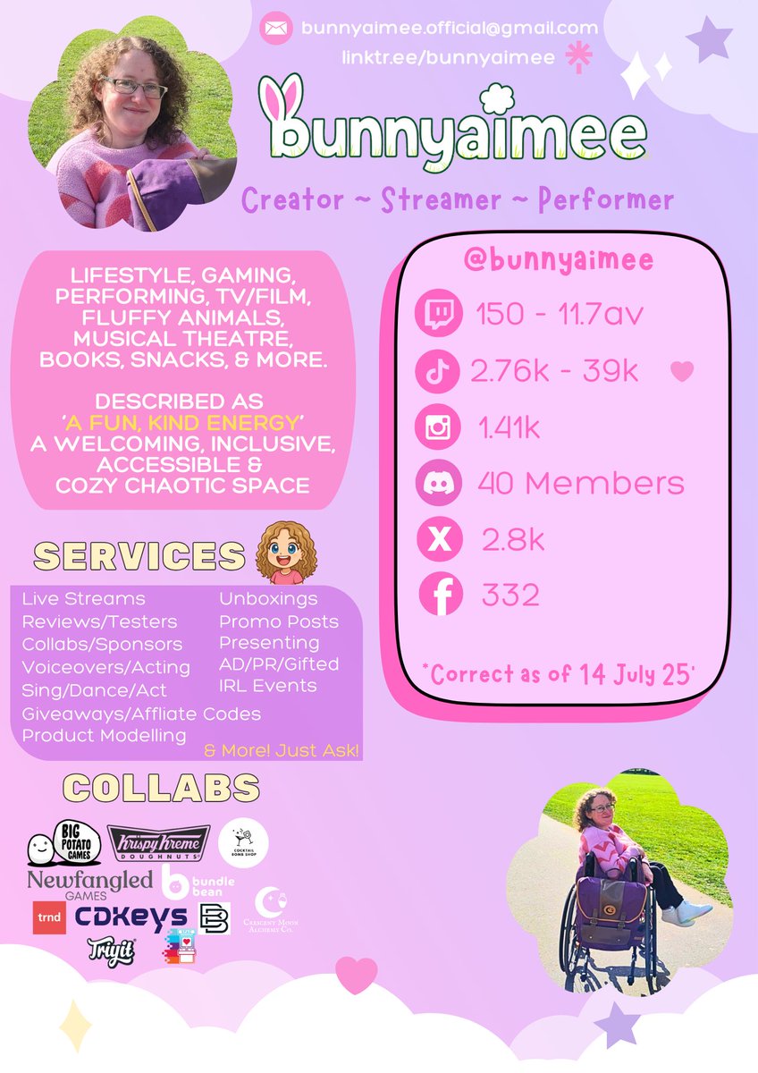 Bunnyaimee's tweet image. Updated #MediaKit for July 25! 🩷 Very much interested in any collabs, partnerships, PR or work to be sent my way! Open to more than listed here!