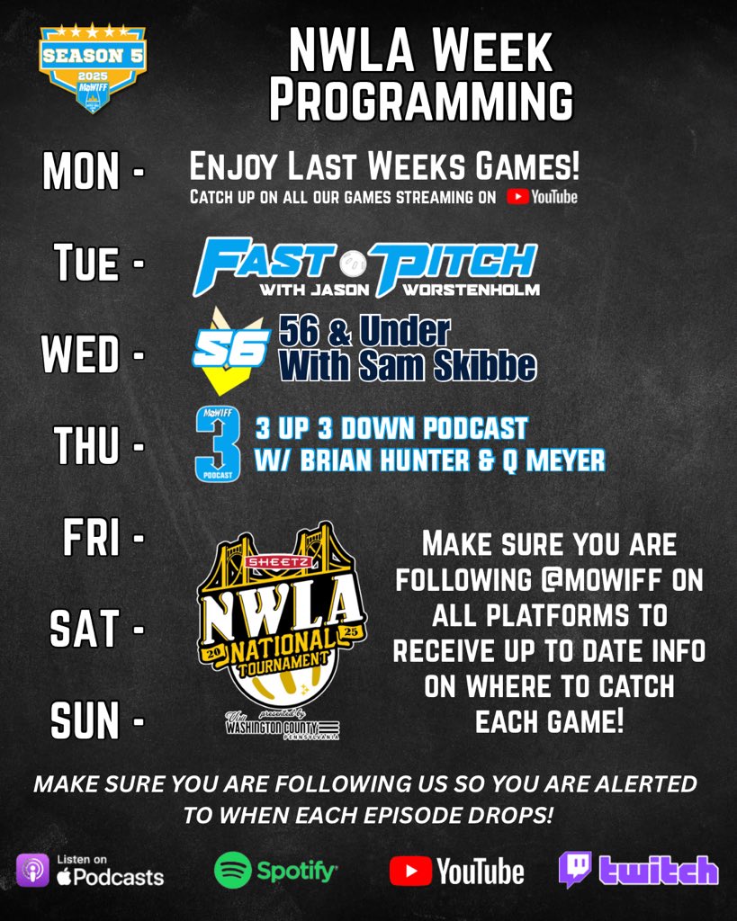 MO_Wiff's tweet photo. π¨ Weekly Programming π¨
No league games this week, but we still have a jam packed week!
Stay turned for more info on @NWLATournament
#mowiff #wiffleball #nationalsweek https://t.co/XhIjdE9neo