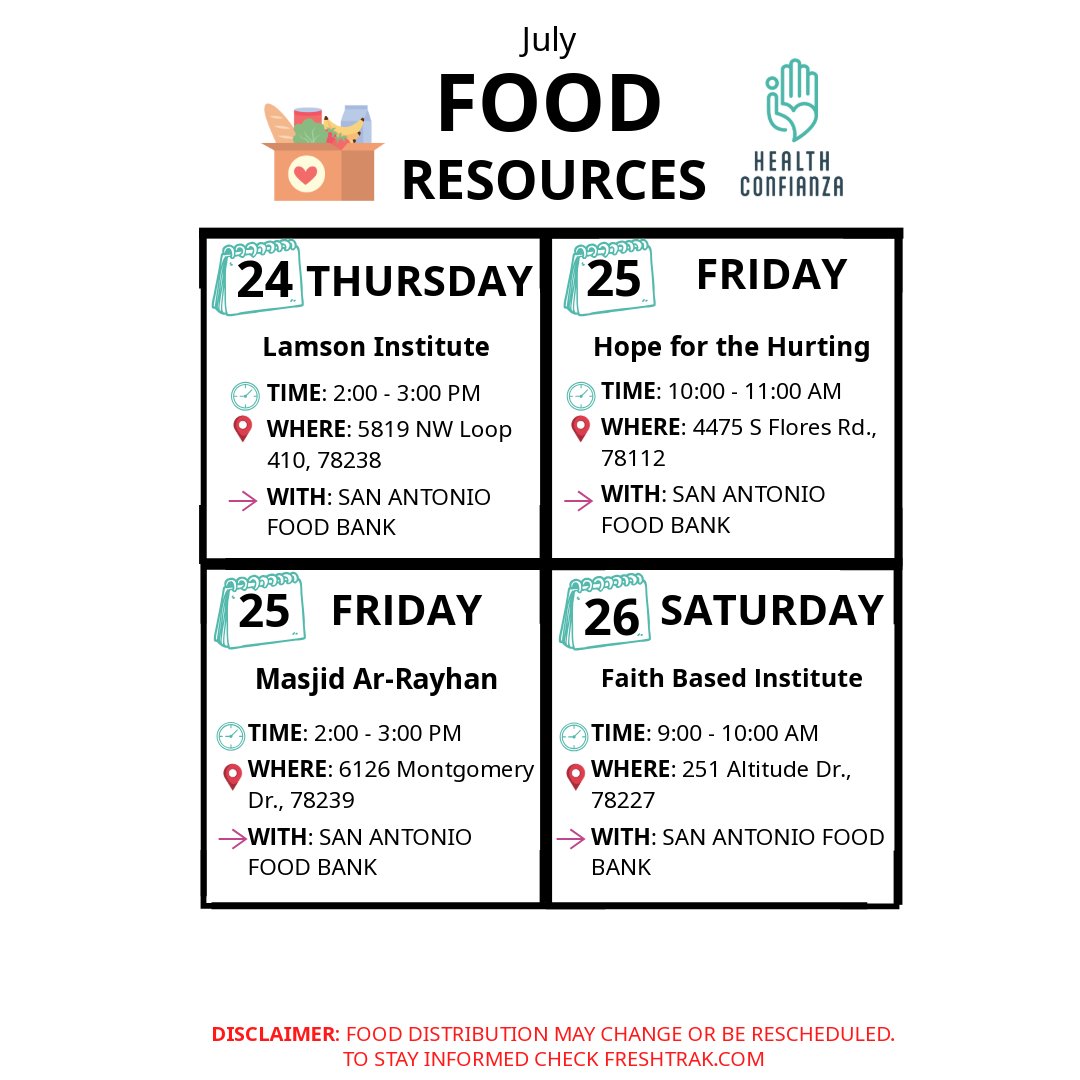 HealthConfianza's tweet photo. 🥕 Free Food Distributions Available Near San Antonio⁠
Free food distributions are taking place near San Antonio to support our community.⁠
📍 Find a location near you and stop by!⁠
-⁠
#CommunitySupport #FoodDistributionSA #SanAntonioResources #FoodForAll #PublicHealth https://t.co/FyxlBs6AIC