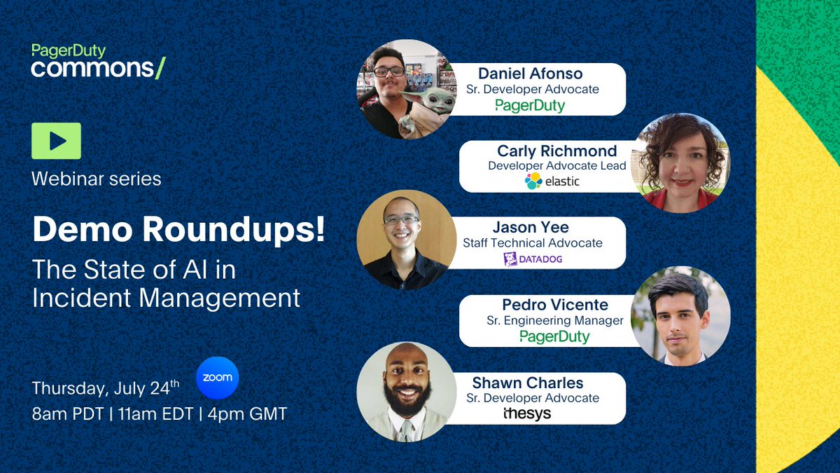 pagerduty's tweet image. 🗓️ On July 24th, join our Demo Roundups! webinar to hear industry experts discuss how AI is changing traditional incident management practices by reducing alert fatigue, accelerating incident resolution and supporting DevOps teams.
Register now ➡️ bit.ly/3GK3uoG