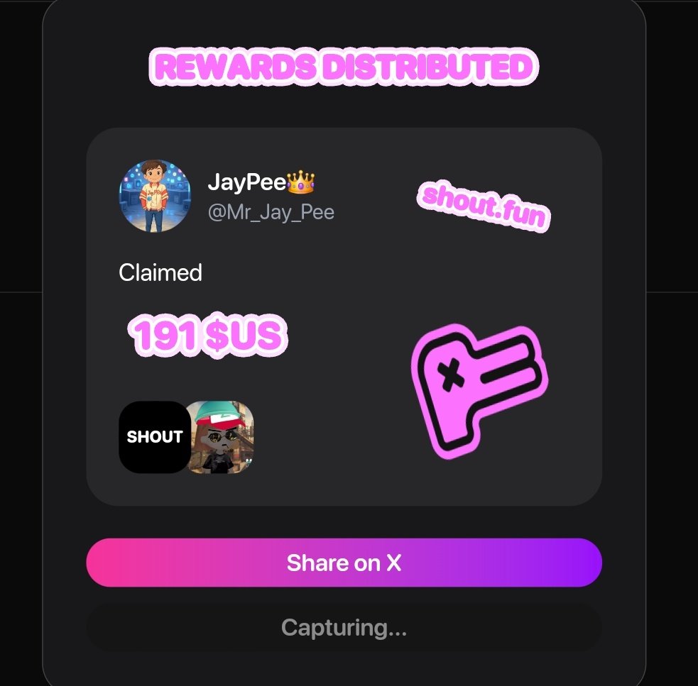 Thank You <a href="/shoutdotfun/">Shout</a> and <a href="/banethedev/">bane the dev</a> 

$SHOUT-ERS reward received after talking about Bane and Shout for some days. 

Thank you all that engaged on my contents.

If you didn't make it last week, put more effort, this week will surely cook for you!